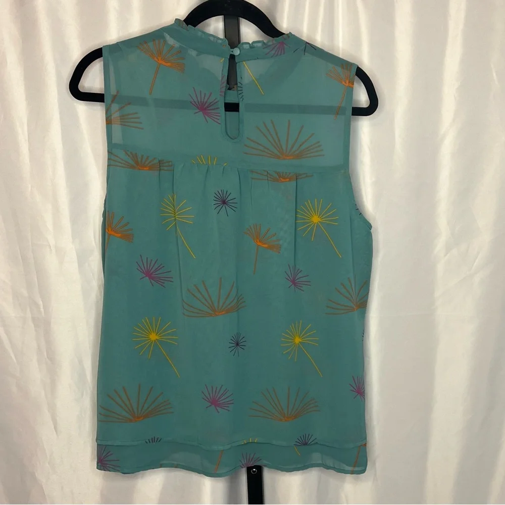 ModCloth Teal Sleeveless Floral Dandelion-Print Tank Top